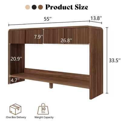 AMERLIFE 55'' Console Table with 2 Drawers & Shelf, Fluted Panel, Rounded Edges, Black