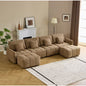 Karl Home |140 in.W Round Arm Boucle L-shaped American Tufed Sofa in Brown with Ottoman