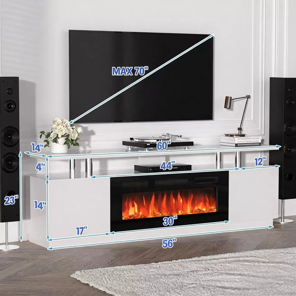 Garvee 60" Electric Fireplace TV Stand with 30" Insert – Remote Control, 1500W Heater, White
