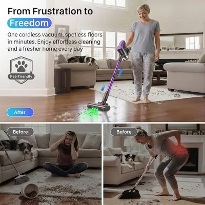 Cordless Vacuum Cleaner 500W/45Kpa Vacuum Cleaners for Home, Stick Vacuum with Self-Standing Lightweight Vacuum for Pet Hair, Carpets, Hard Floors