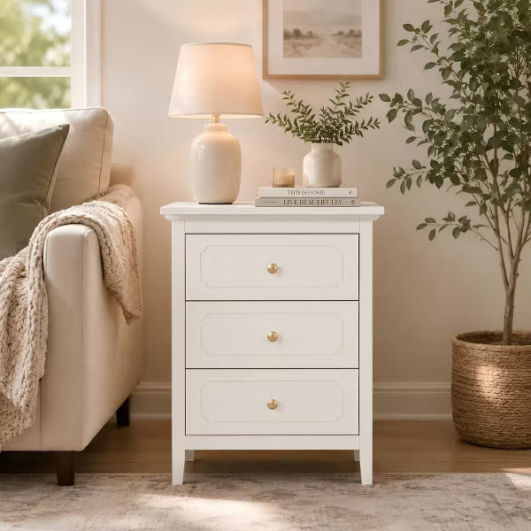 TYBOATLE White 3 Drawer Nightstands Set of 2, Wood Night Stands Side Table With Extra-large Storage Space for Living Room, Bedroom
