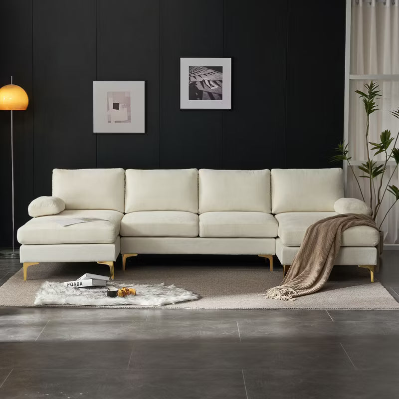 Karl Home |110 in. W Pillow Top Arm 3-Piece U-shaped Chenille Sectionals in Beige