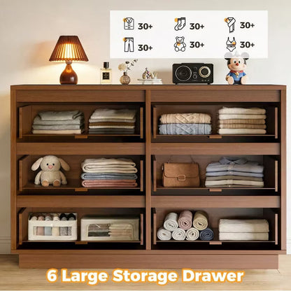 KOLIGEY 6-Drawer Dresser 47"W Double Black Dresser With Waveform Fluted Panel