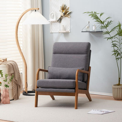 Karl Home High Back Solid Wood Armrest Backrest Iron Frame Linen Indoor Leisure Chair
