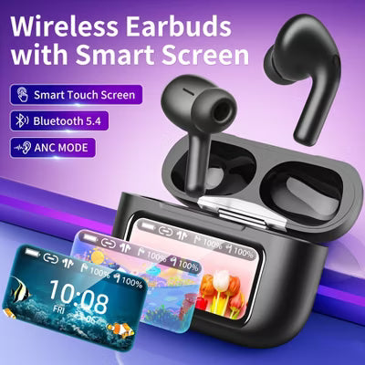 VEAT00L A9 ANC+ENC Earbuds with Smart Touch Screen,Bluetooth 5.4, HiFi Stereo Multiple EQ settings Black