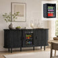 AMERLIFE 70" Coffee Bar Cabinet with Beverage Fridge, Wood Sideboard with Sliding Doors, Black