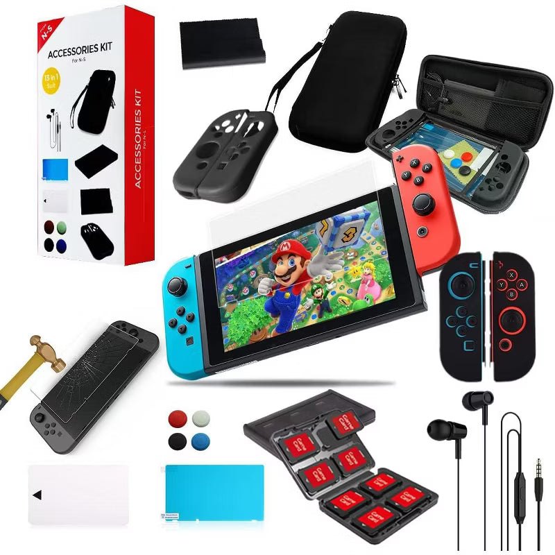 NIMO 13in1 Carrying Case Bundle for Switch and Joy-Con, Shockproof Travel Bag with Tempered Glass Screen Protector, Silicone Covers, 10 Card Slots