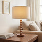 Walnut Wood Ball Table Lamp with Beige Shade, Mid-Century Modern Wooden Bedside Lamp, Natural Walnut Globe Desk Light for Bedroom Living Room Decor