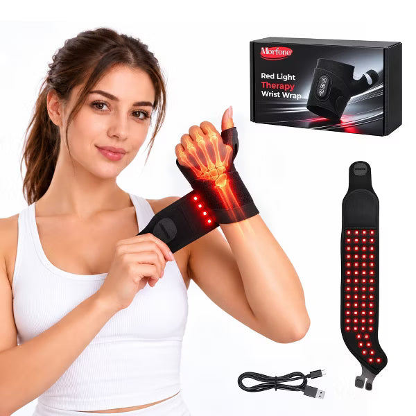 Morfone 660nm&850nm Red Light Therapy for Left Hand Wrist,2000mAh Red Light Therapy Belt,Lycra&Sponge Wrist Wrap for Hand,Wrist, Knee&Ankle