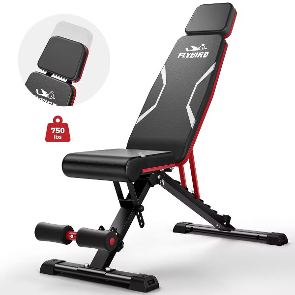 FLYBIRD Adjustable Weight Bench, 5X Stable Lifting Bench, 750LB Capacity Foldable Design for Dumbbell Workouts at Home