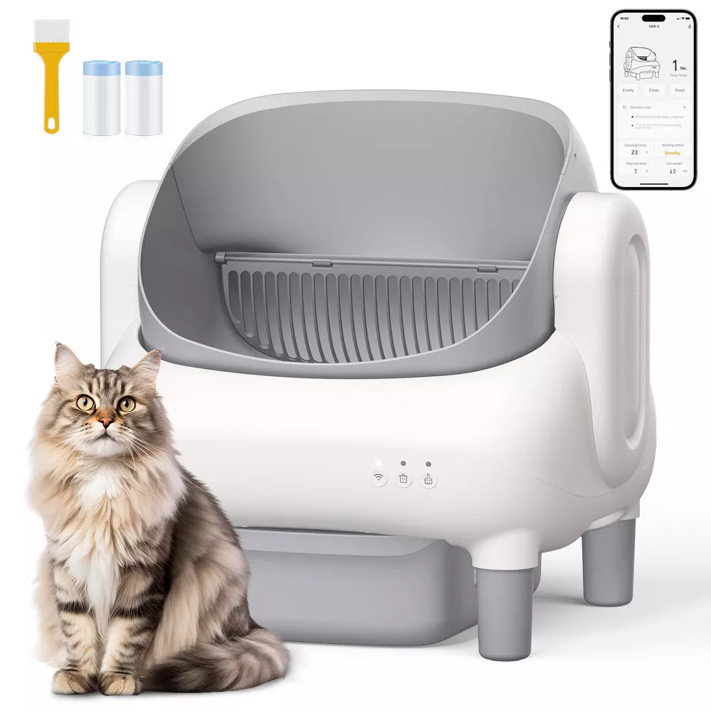 Cumrige Large Capacity Self Cleaning Automatic Cat Litter Box for Multiple Cats Grey