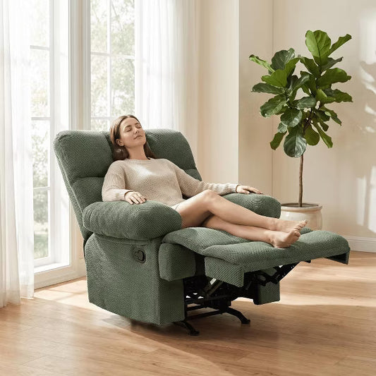 Modern Rocker Recliner Chair, Comfortable Lounge Chair with Nubby Fabric, Manual Recline & Footrest for Living Room