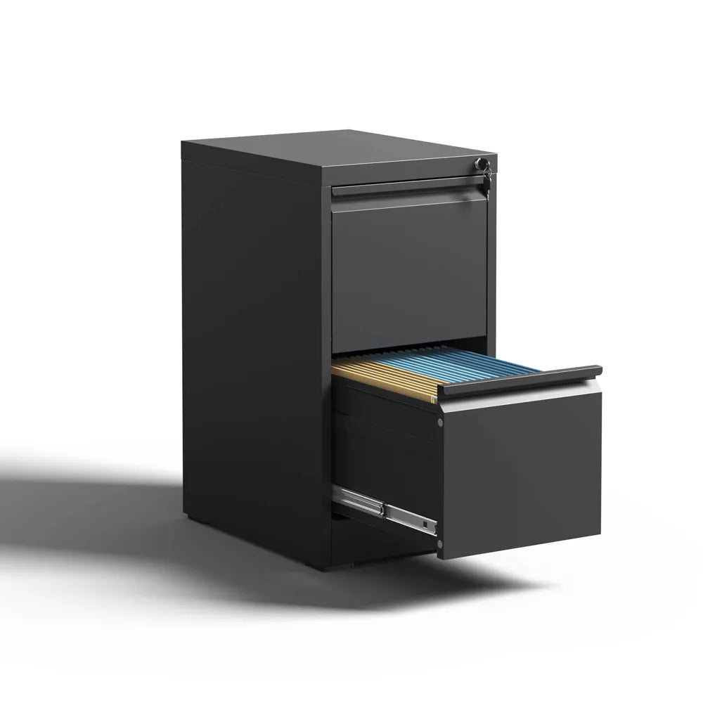 VIYET 28"H 2-Drawer Metal Vertical File Cabinet with Lock, Black Steel Filing Cabinet for Home Office, Fits
