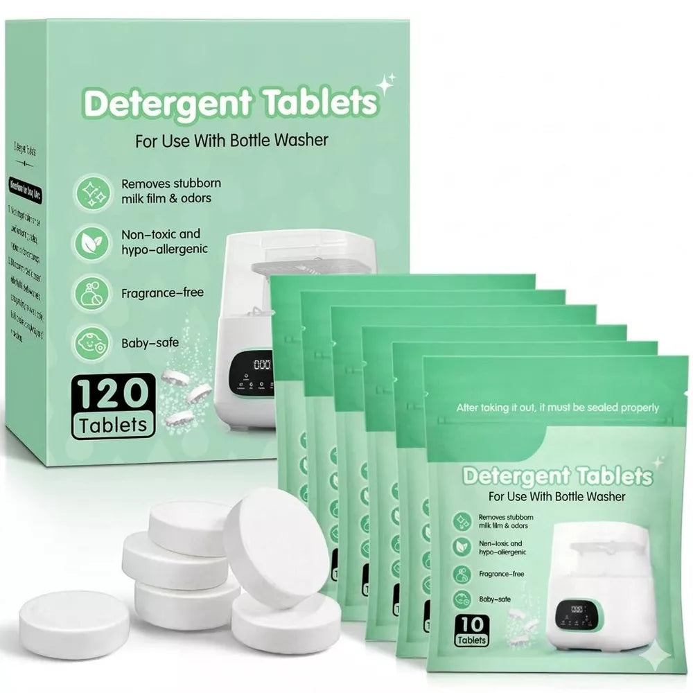 Baby Bottle Washer Detergent Tablets, Deep Cleaning Tabs for Milk Residue and Odor Removal-120Pcs