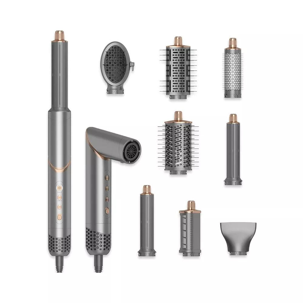 Dryhsip 8-in-1 Foldable Hair Dryer Brush, Ionic Hot Air Styler for Curling/Straightening/Volumizing, 3 Heat/Speed Settings, Travel-Friendly, Gray