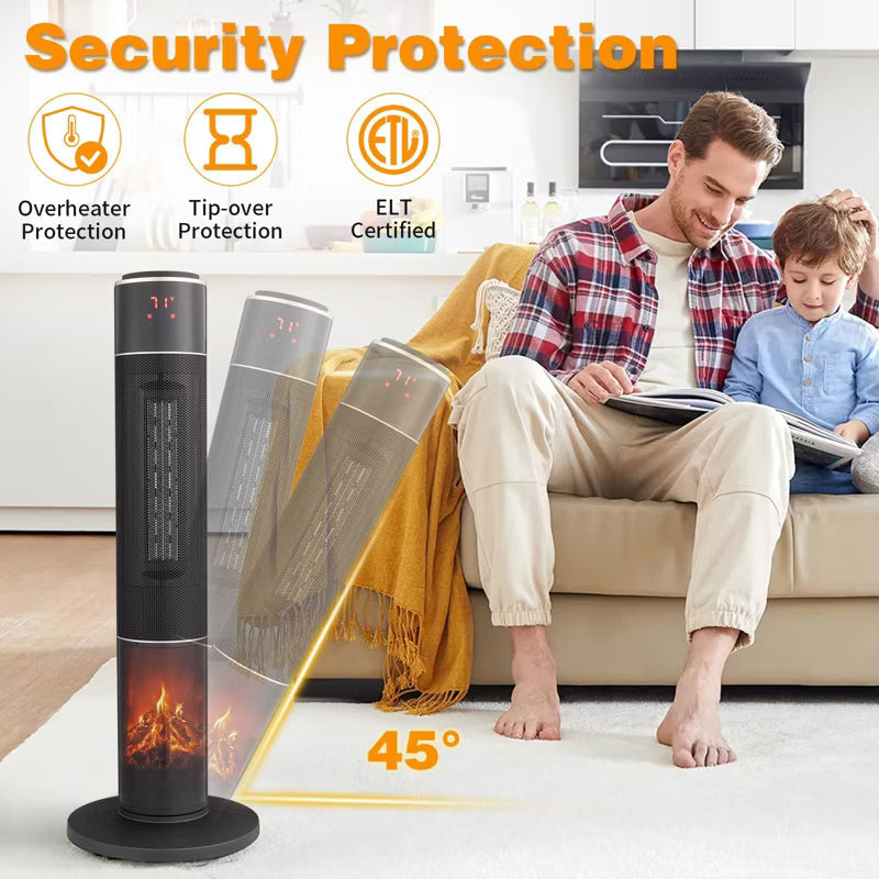 Karl Home 1500-Watt 33 in. Portable Electric Tower Space Heater with 3D Flame 60° Oscillation