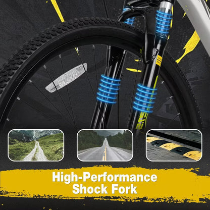 Hykolity 26 Inch Mountain Bike, 21-Speed MTB Bicycle with Aluminum Frame, Front Suspension, Dual Disc Brakes for Men and Women Black