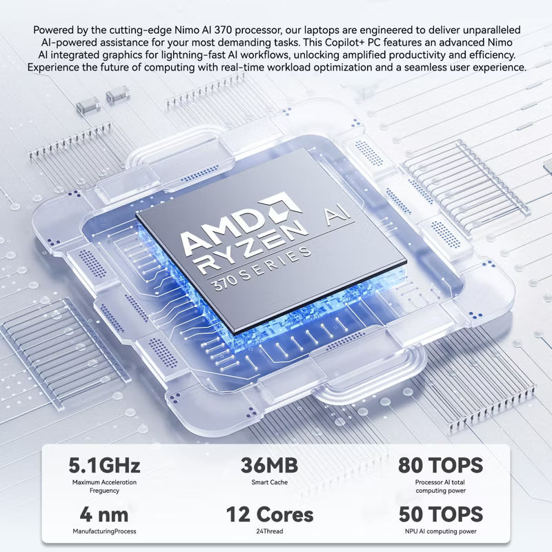 NIMO 17.3'' Copilot+ AI Laptop, AMD Ryzen AI 9 HX 370 (Up to 5.1GHz), 16GB RAM 1TB SSD, Radeon 890M, 144Hz FHD Display, Black