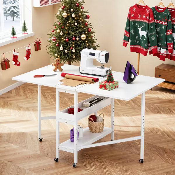EROMMY Foldable Craft Table with Wheels,White