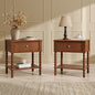 AMERLIFE Nightstand Set of 2 with Drawer and Open Shelf, Solid Wood Bedside Table with Storage, Spindle Legs, Brown