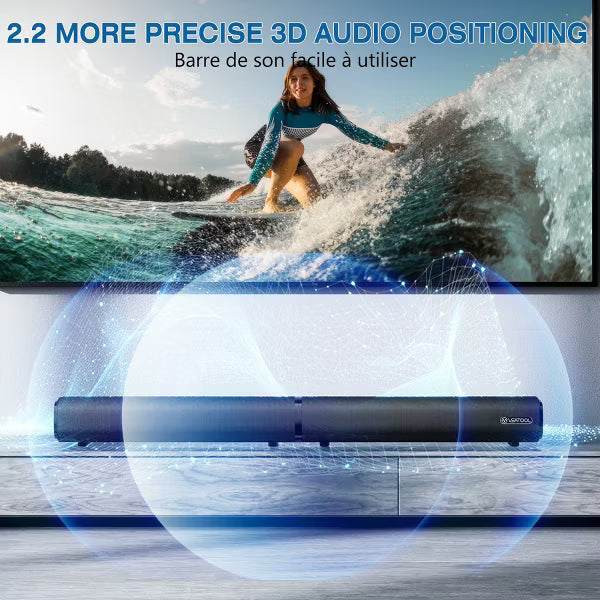 VEAT00L 2.2ch Soundbar, 100W Bluetooth 5.3, 3D Surround, Powerful Bass, Home Theater, USB/Optical/AUX, Split Design.
