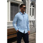 COOFANDY Men's Stretch Long Sleeve Snap-Front Shirt with Zip Chest Pocket-Clear Blue-S