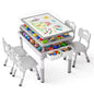 Kinder King 3-in-1 Kids Activity Table and 4 Chairs Set, Reversible Large-Size Building Block Table with Storage, Gray