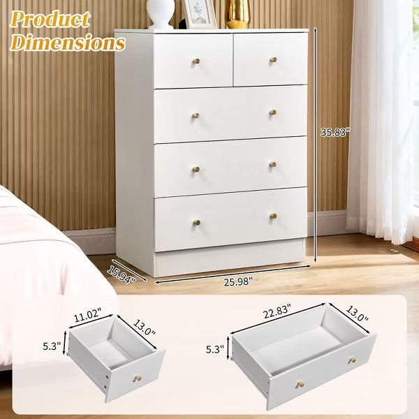 Karl Home 5-Drawer Dresser for Bedroom and Chest of Drawers with Sturdy Construction Wood Storage Organizer for Closet white