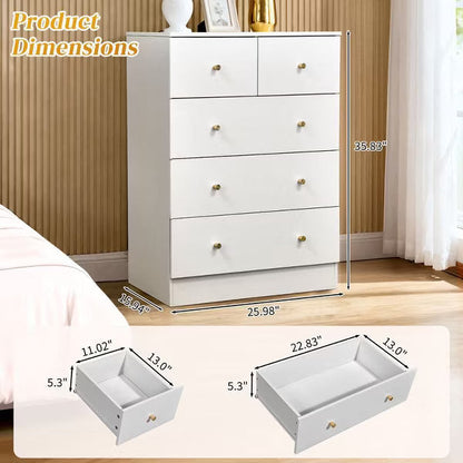 Karl Home 5-Drawer Dresser for Bedroom and Chest of Drawers with Sturdy Construction Wood Storage Organizer for Closet white