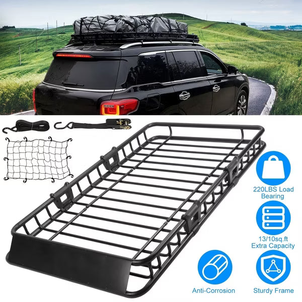 63x39x6.3in Universal Roof Rack Cargo Carrier Car Top Luggage Holder Basket with?Hook Strap Elastic Net