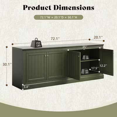 AMERLIFE 72" Modern Sideboard Buffet Cabinet with Adjustable Shelves, Olive Green
