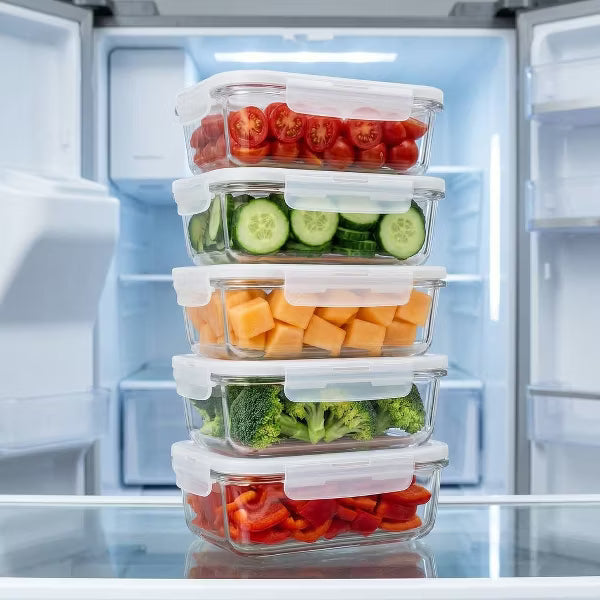 LauKingdom 5 Pack 35oz Pure White Borosilicate Glass Food Storage Containers with Lids for Meal Prep and Premium Kitchen Organization