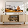 Qwatto 54'' Media Console for Bedroom Living Room Oak TV Stand for 65'' TV Mid Century Modern Cabinet Fluted Wood Detail Cable Management