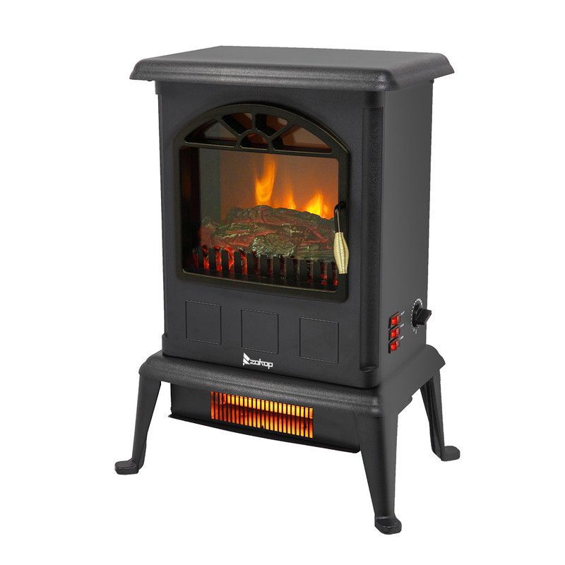 Karl Home 1500-Watt Infrared Electric Fireplace Stove with 2 Heat Settings in Black