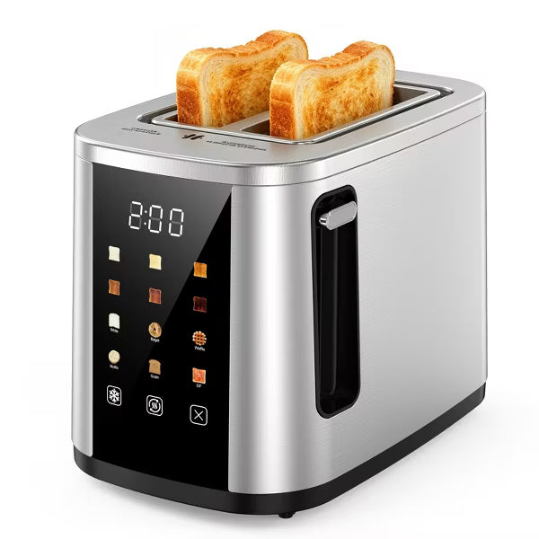 Teendow Digital Touchscreen 2-Slice Toaster with Bagel, Defrost & Reheat Functions, 6 Shade Settings, Stainless Steel, Removable Crumb Tray, 800W