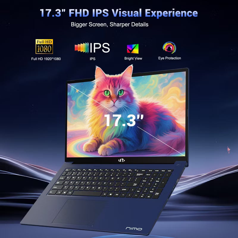 NIMO 17.3" IPS Gaming Laptop, AMD Ryzen 7 8745HS 8-Core 16GB RAM 1TB SSD 4.9GHz Radeon 780M, WiFi 6E USB4 Backlit Keyboard Win 11 Blue