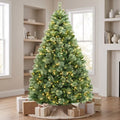 VIVATREES 7.5ft Artificial Christmas Tree Prelit with Warm White LED Lights Pine Needles Hinged Branches Metal Stand Green Xmas Tree for Decor
