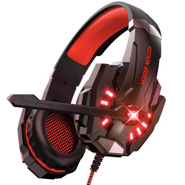 Gaming Headset with Microphone, Compatible with PS4 PS5 Xbox One PC Laptop, Over-Ear Headphones with LED Light, Noise Cancelng Mic Red