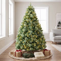 VIVATREES 6ft Artificial Christmas Tree Prelit with Warm White LED Lights Pine Needles Hinged Branches Metal Stand Green Xmas Tree for Decor