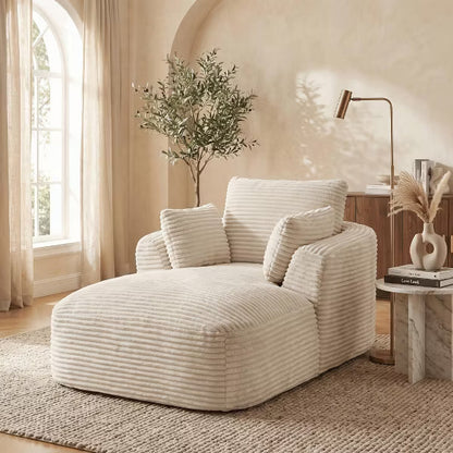 Corduroy Chaise Lounge Chair for Living Room – Modern Upholstered Recliner Sofa Couch with Spring Cushion Support – Comfy Lounge Seating for Apartment