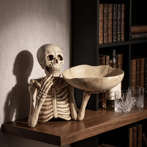 Halloween Skull Decor with Skeleton Hand Bowl, Resin Gothic Tabletop Centerpiece for Entryway, Coffee Table, Party & Haunted House