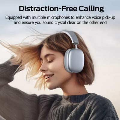 Wireless Over Ear Headphones 80H Playtime 6 Mics ENC Clear Calls Deep Bass Lightweight Comfort Fit for Travel Work