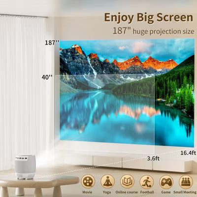 Portable 4K Projector with WiFi 6 & Bluetooth, Electric Focus, 187" Display, for TV Stick/Phone, HDMI USB, Indoor Outdoor