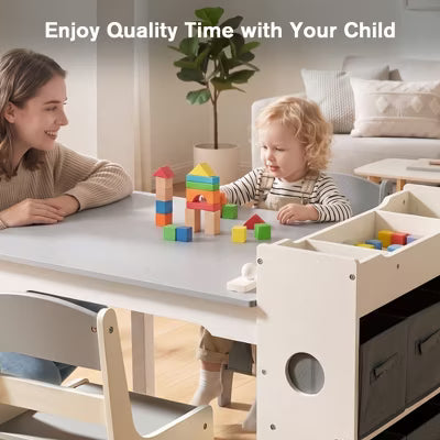 Kinder King Kids Table and Chair Set with Storage – Toddler Activity Desk with 8 Bins & Paper Roll for Drawing, Reading, Crafts & Snacks
