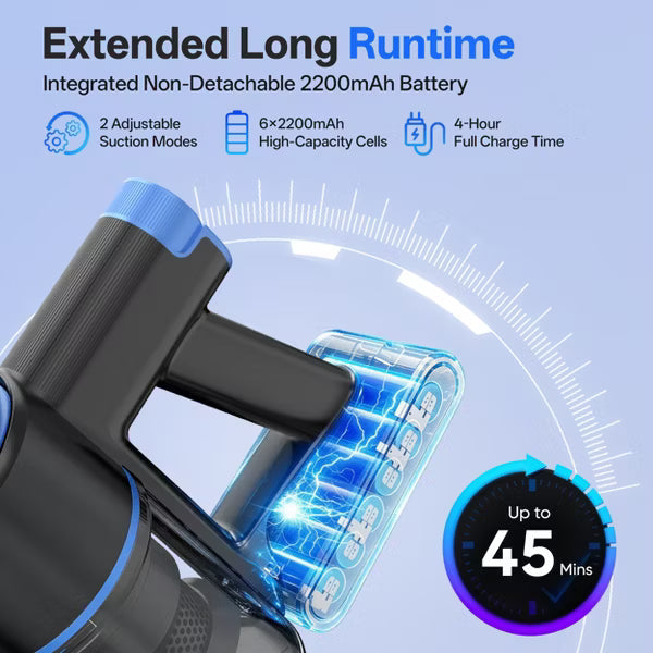DEVOAC N8 Cordless Stick Vacuum Cleaner,Lightweight Self-standing Vacuum for Home Pet Hair Carpet Hardwood Floor Blue