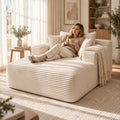 49" Ivory Beige Oversized Corduroy Chaise Lounge Chair for Warm Minimalism Living Room Cozy Nook No Assembly Required Sofa Bed