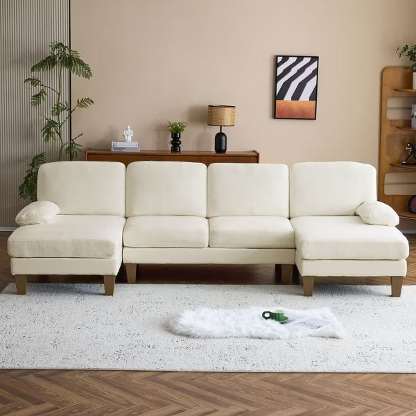 Karl Home |111.2 in. W Pillow Top Arm 3-Piece U-shaped Chenille Sectionals in Beige