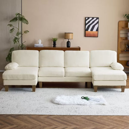 Karl Home |111.2 in. W Pillow Top Arm 3-Piece U-shaped Chenille Sectionals in Beige