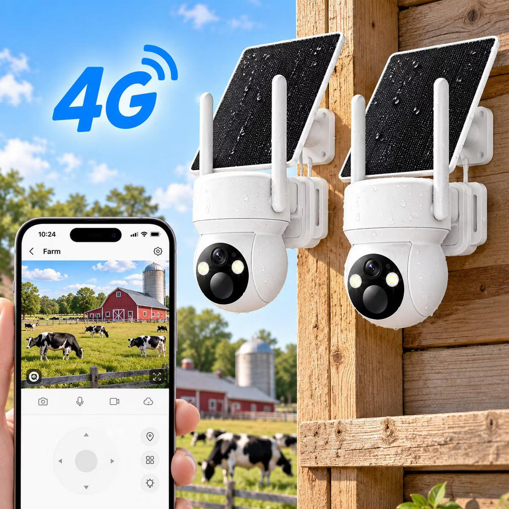2 Pack Security Camera, 4G LTE Cellular, 4MP 360 Full Live View Solar Security Camera Outdoor, Built-in SIM Card Color Night Vision Instant Alerts