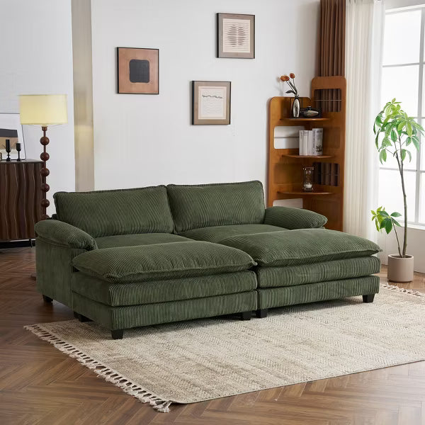 Karl Home |90'' W Green Corduroy Modular Cloud Couch Sleeper Sofa